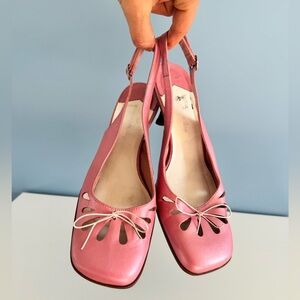 Pink Genuine Leather Slingback Kitten Heels - 7 1/2